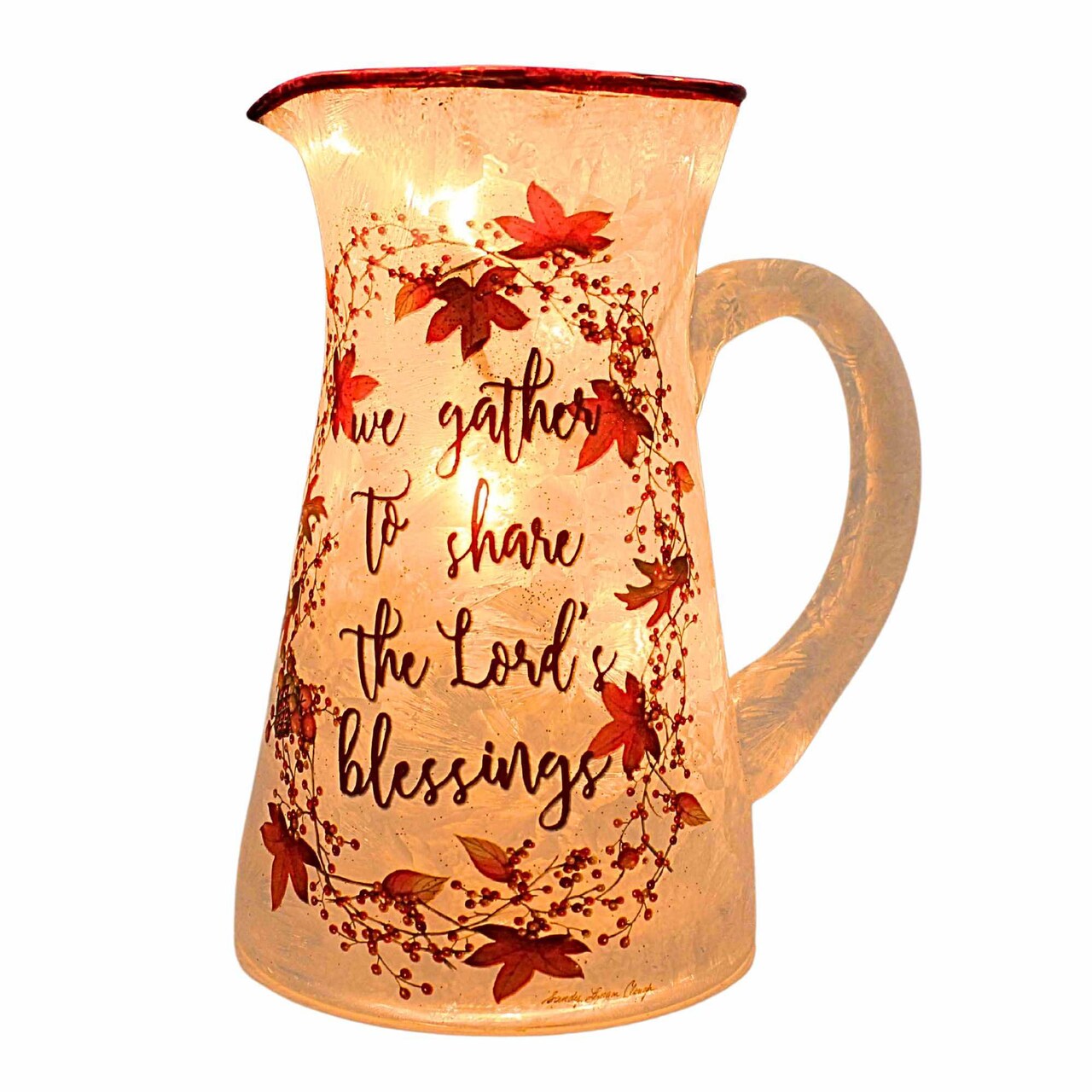 Stony Creek 6.75 In Share The Blessings Lit Pitcher Thanksgiving Lighted Glass Accent , Pre-Lit Autumn
